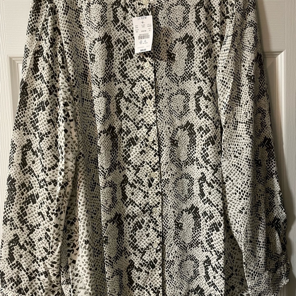 Brand New J. Crew Snakeskin Long Sleeve Chiffon Button Front Shirt, size Medium